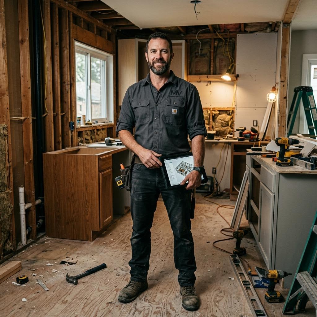 Contractor reviewing a project on a tablet